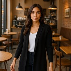 Halogen Wool Cashmere Blend Open Front Cardigan Black Size S